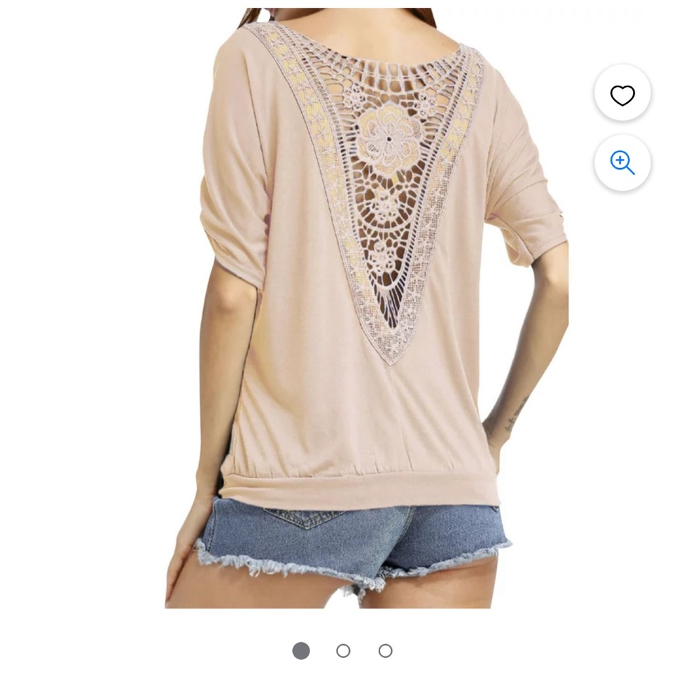Women's Round Neck Pleated Front Splicing Lace Back Tops